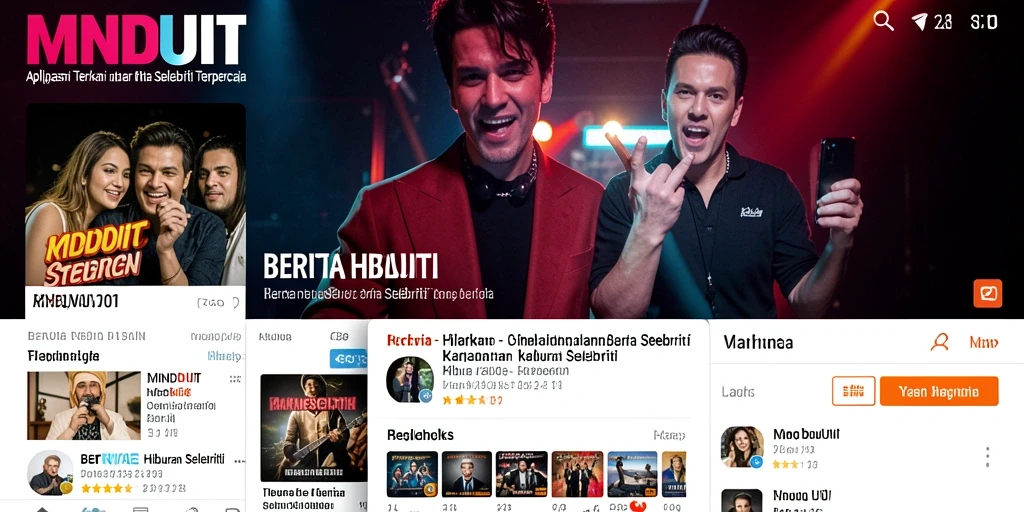 Screenshot antarmuka aplikasi MNDUIT menunjukkan tampilan berita selebriti.