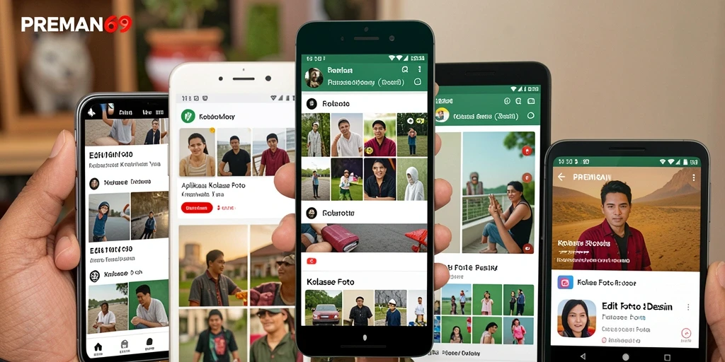 Tampilan antarmuka pengguna PREMAN69 dalam membuat kolase foto yang kreatif.