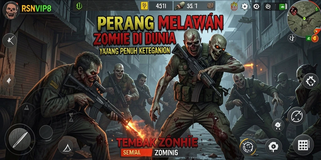 Tampilan antarmuka RSNVIP8 saat membasmi zombie yang menyerang.